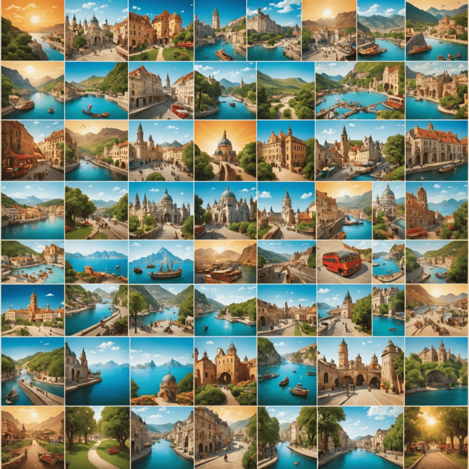 Collage de juegos de mesa con temas de diferentes destinos turísticos famosos
