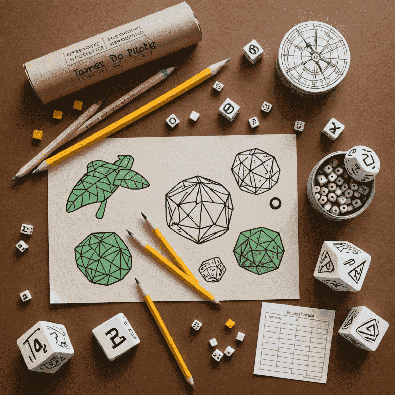 Materiales para crear juegos de viaje caseros: papel, lápices, dados y fichas